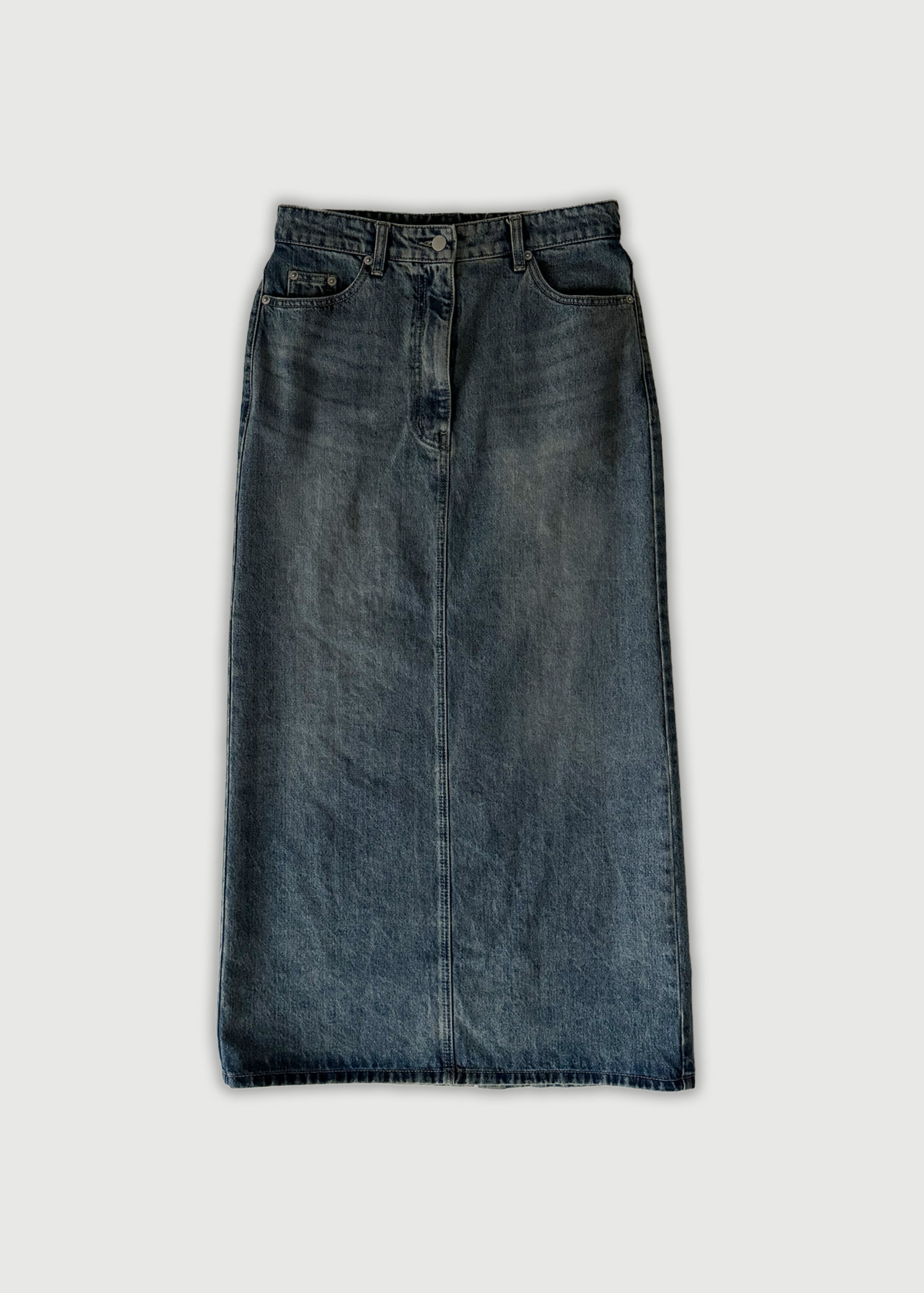 WASHED LONG DENIM SKIRT (FABRIC FROM U.S.A)
