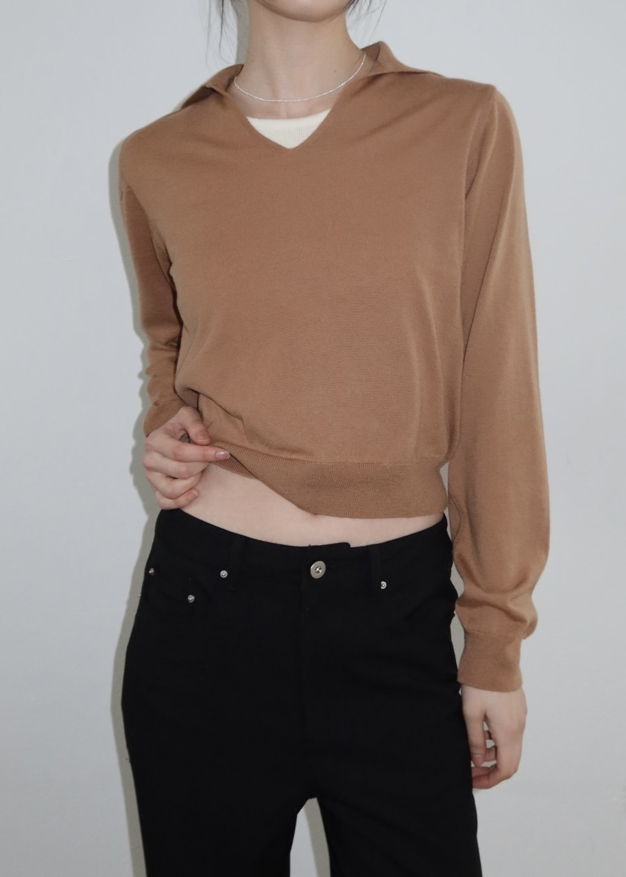 OPEN COLLAR KNIT / 3COLORS